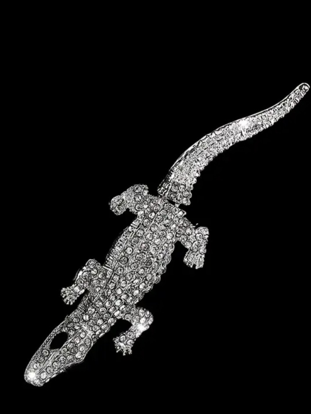 Rhinestone Crocodile Brooch – Sparkling Silver Women’s Jewelry Pin